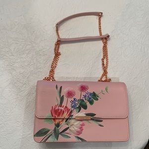 Ted Baker Pink Flower Printed Purse with Rose Gold detail Straps. New w/o tags.